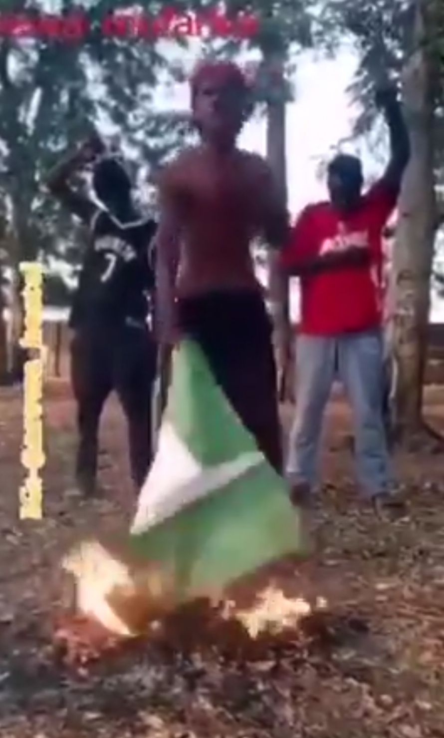 Group Of Northern Youths Set Nigerian Flag Ablaze,Curses President Tinubu And APC (Watch Video)